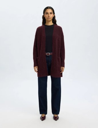 Selected Slflulu New Ls Knit Long Cardigan B Noos - Burgundy - XS