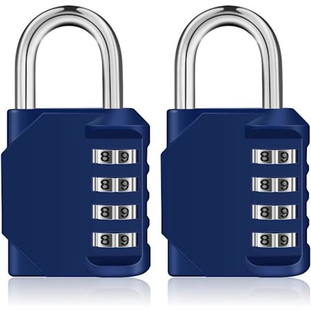 Kodlås för skåp, 4-siffrigt kodlås på skåp i omklädningsrum, sport, skola, högskola, hänglås med kod för grind, skjul (2 stycken, blå)