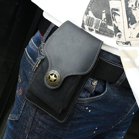 Multifunksjonell Lær Retro Mobiltelefonveske Utendørs Sport Menn Veske Bruk Belte Mobiltelefonlomme 1stk black