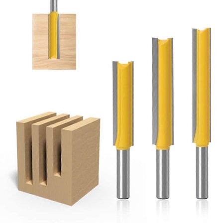 3 stk. 8 mm skaft lige bit sæt karbid træfræser træbearbejdningsværktøj 3 stk. ekstra lange lige overfræser bits 8*12,7*50, 8*12,7*63, 8*12,7*76 (LGL)