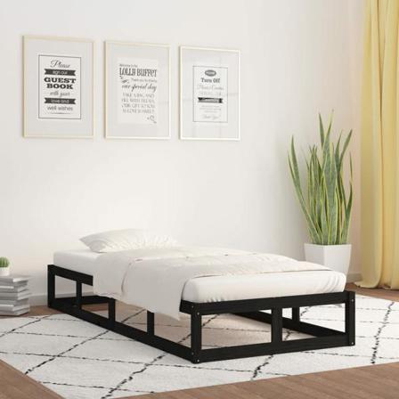 Vidaxl Sängram Svart 90x200 Cm Massivt Trä Svart