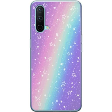Kompatibel Mobilcover til OnePlus Nord CE 5G Rainbow-farvet pastelbaggrund med hvide stjerner og glitrende prikker i blød overgang
