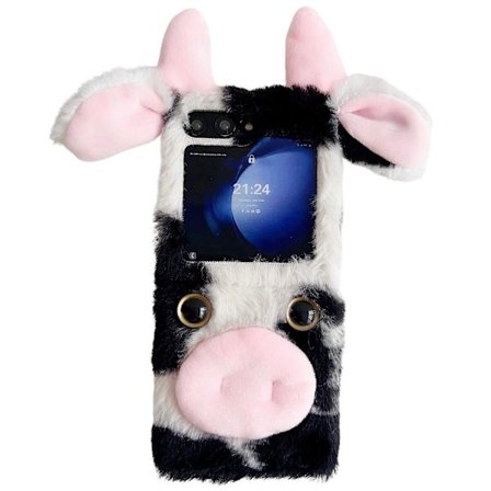 Akryl Vikbart Telefonfodral för Samsung Galaxy Z Flip7 FE 5G/ Z Flip6 5G/ Z Flip5 5G Fluffiga Ko-Öron Skydd