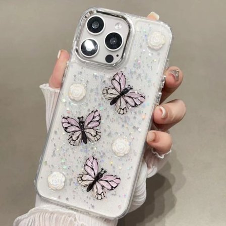 iPhone 16 Pro Glitter 3D Fjäril Skal - Skydda din telefon med stil!