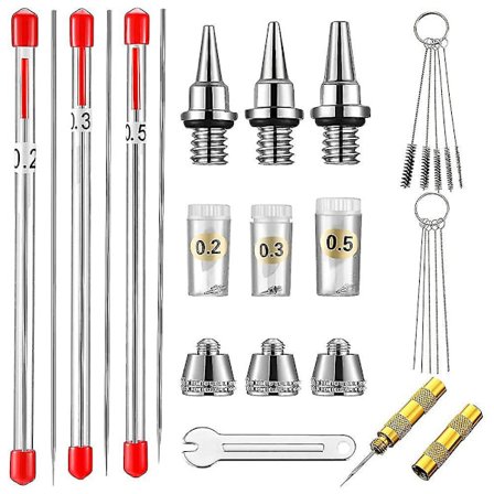 21-osainen Airbrush-suutinkorkki-sarja Airbrush-neula Vaihto-osat Airbrush-neulat Airbrush-puhdistus