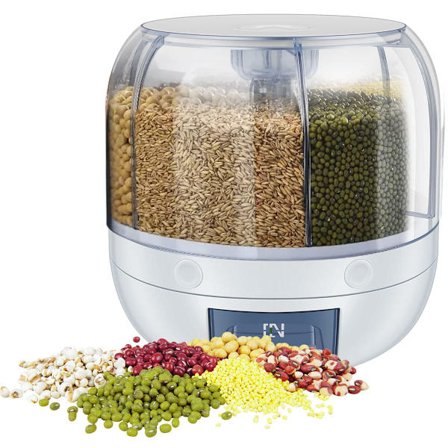 Rund Matdispenser, 360° Roterende Matbøtte Gjennomsiktig Risoppbevaringsbeholder, Roterbar Oppbevaringsboks for Tørr Mat Frukt Korn, med Lokk