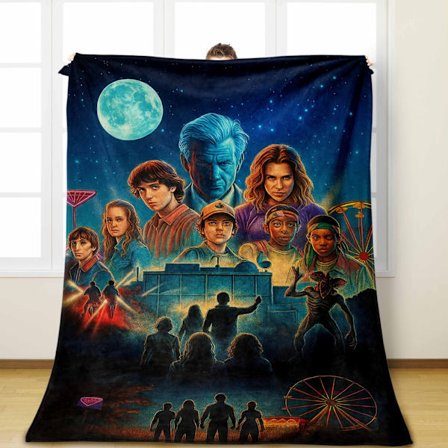 Stranger Things Grammar Fleece Tæppe, Sofabetræk, Ekstra Komfortabelt Tykt og Varmt Sengetæppe - Multifunktionel Indpakning/Dekorativt Sengetøj