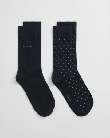 GANT Herren 2er-Pack Socken Einfarbig & Getupft (43-45) Marineblau