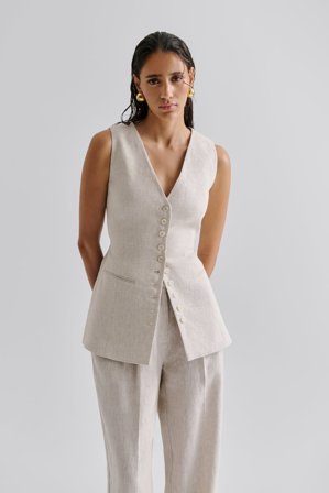 Malina - Cielo linen vest - 40 - Sand