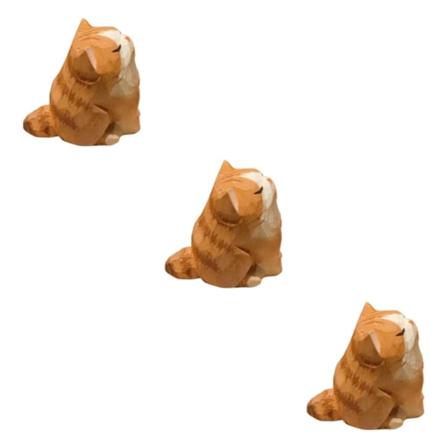 1/2/3/5 Orange Katt Träfigur Miniatyr Söt Husdjur Handgjord 3PCS