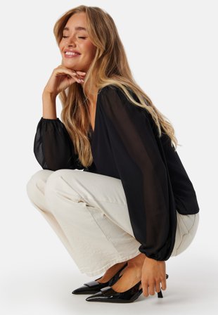 Object Collectors Item Objmila Re L/S V-Neck Top Black Klær