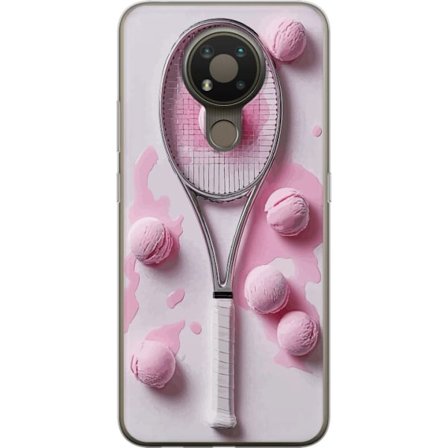 Kompatibelt Mobildeksel til Nokia Nokia 3.4 Rosa glasskuler og tennisracket i et kreativt, stille bilde med leken popfølelse og moderne design som sk