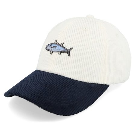 Skillfish - White unconstructed Caps - Tiny Bluefin Tuna Corduroy Off White/Navy Dad Cap @ Hatstore