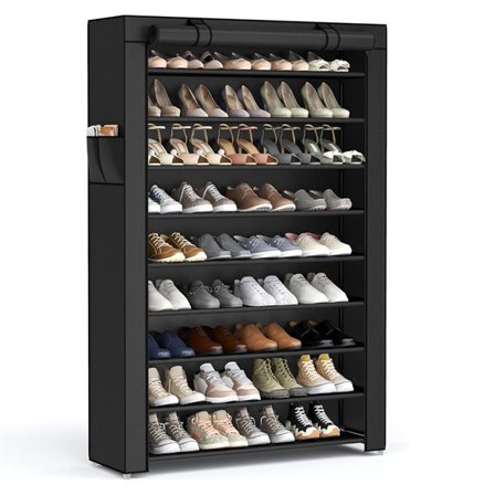 Kenkäteline, jossa 10 tasoa ja pölysuoja jopa 50 kenkäparille - Svart