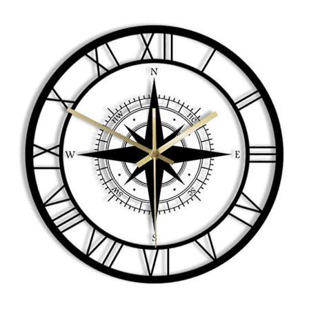 LED-valot Läpinäkyvä Seinäkello Musta Tuuliruusu Kompassi Suuntakartta Merenkulku Akryylikello Koristeellinen Seinäkello