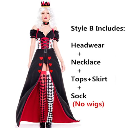 Barn Voksen Hjerter Dronning Alice i Eventyrland Kostyme Poker Dronning Rollespill Halloween Maskerade Kostyme Sexy Kjole med Hodeplagg M-WELLNGS