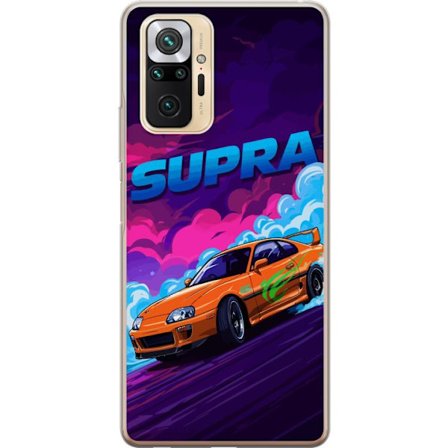 Kompatibelt Mobildeksel til Xiaomi Redmi Note 10 Pro Toyota Supra i drift med neonfarget røyk, fartfølelse og nattlig gatebilløpmiljø