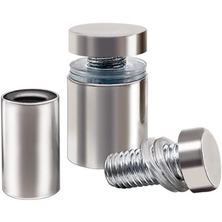 16 stk. afstandsskruer, reklameskruer til glas, akselbolt, reklamebeslag