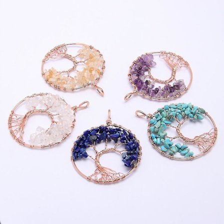 3xtree of Life hänge kristall halsband ädelsten mode smycken rosa