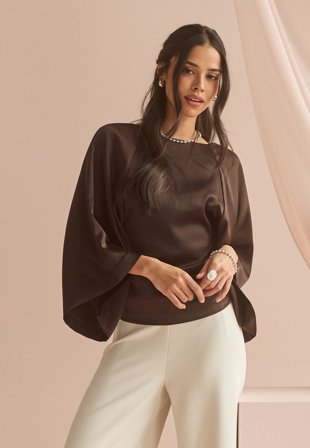 Bubbleroom Occasion-Wide Sleeve Satin Blouse-L