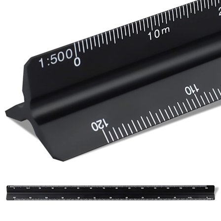 30 cm skala linjal, metall trekant linjal for arkitekter 1:100, 1:200, 1:250, 1:300, 1:400, 1:500 (svart)