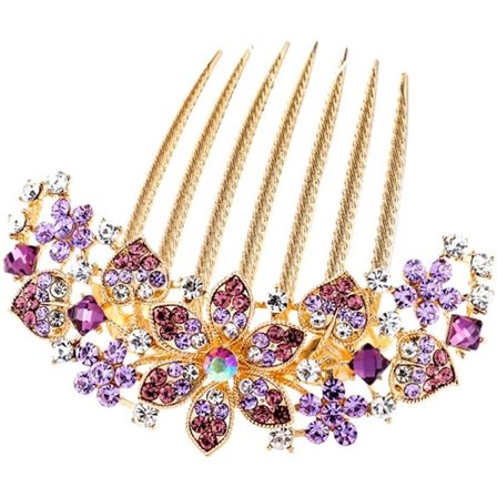Rhinestone Blomster Hårkam Vintage Inlagd Blomster Hårkam Kristall Brud Hår Sido Kam (Lila)