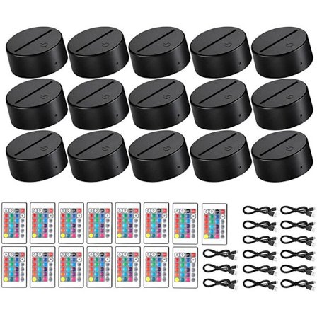 15 Sæt 3D LED Natlys Lampebase 16 Farver LED Display Base med USB Fjernbetjening Lysbase til Akryl