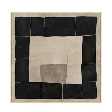 Lærredsvægkunst, Beige & Sort, 100x100 cm, Indrammet