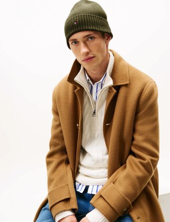 Tommy Hilfiger Th Flag Pima Cotton Beanie - Khaki green - ONE SIZE