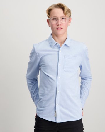 Scotch & Soda Regular-fit two-tone pique long-sleeve shirt Blå Skjortor Kille - Kids Brand Store