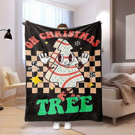 Oi joulukuusi flanellipeitto - Juhlava lomapeitto eloisalla painatuksella, pehmeä ympärivuotiseen monikäyttöön kodin sisustukseen, -OLKJS233