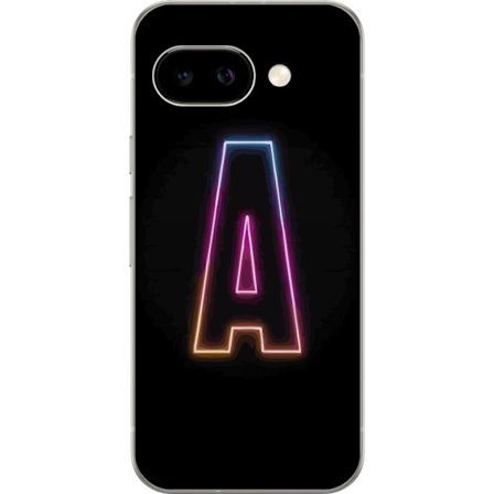 Kompatibel Mobilcover til Google Google Pixel 9a Minimalistisk neonbogstav A i regnbuefarvet lys mod sort baggrund i moderne typografisk stil