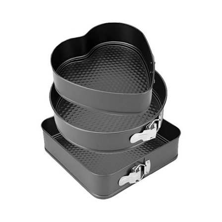 Non-stick bageformssæt med 3 runde, hjerteformede og firkantede kageforme med aftagelig bund, 22/24/26 cm kageforme