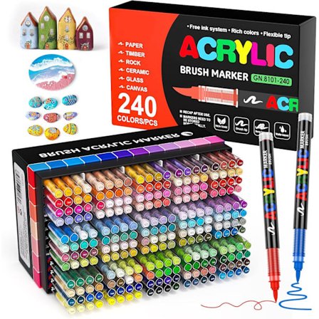 240 Färger Akrylfärgspennor – Akrylmarkör med enkel spets och utbytespetsar – Akrylfärgmarkör