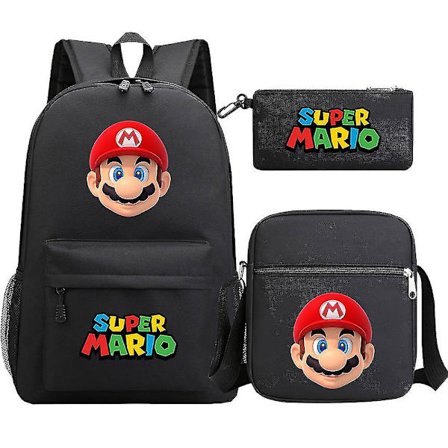 Super Mario Ryggsekk - Tenåringsjenter Gutter - Kawaii Student Vanntett Canvas Skolevesker - 3 stk Laptop Mochilas Ryggsekker