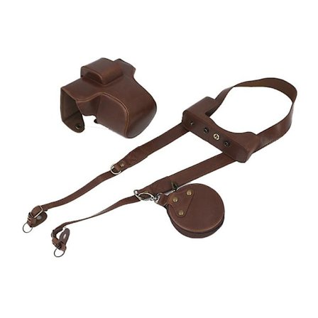 Avtagbar kameraväska i PU-läder för Nikon Z fc 28mm med batterilucka + objektivväska + axelrem