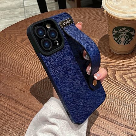 Etui til iPhone 15 6,1 tommer [blått armbånd lammeskinn tekstur stativ] stativ business anti-fall