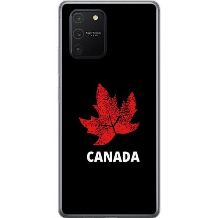 Kompatibel Mobilcover til Samsung Samsung Galaxy S10 Lite Grafisk ahornblad symbol i rødt mod sort baggrund med klar canadisk reference og minimalist