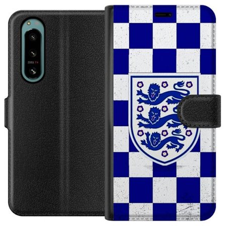 Yhteensopiva Lompakkokotelo Sony Sony Xperia 5 IV Graafinen shakkiruudukkokuviointi sinisellä ja valkoisella, klassisella heraldisella vaakunalla, re