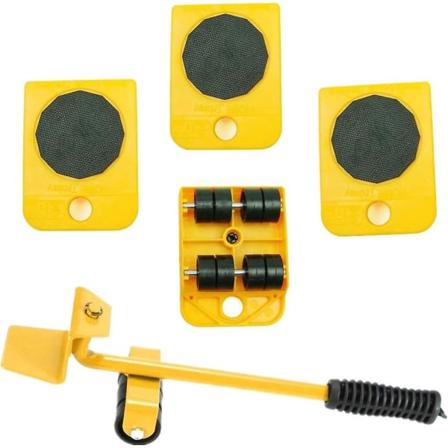 1 set huonekalunostimen nostamiseen ja siirtämiseen huonekalujen ja raskaiden laitteiden nostamiseen, 1 nostotanko ja 4 liikkuvaa rullaa (keltainen)