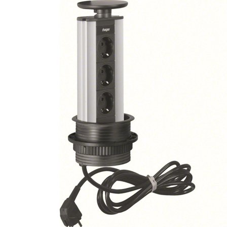 Hager G7043ANT Bordsmodul 3 jordade uttag Svart, Installationsmaterial