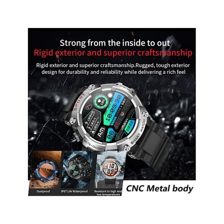 Smartklokke med hodetelefoner 1,52 tommers rund berøringsskjerm Fitness Tracker Svar/Ring for iOS og Android-telefoner