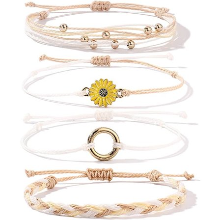 Sunflower String Armband Handgjorda flätade repberlocker Boho Surfer Armband för tonårsflickor Preteens kvinnor