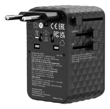 Verbatim Charge ’n’ Travel 170W Universal Travel Adapter Black