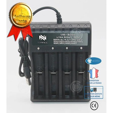 Batteriladdare - INN - 4 platser - Litium 3,7 V - Nickel-kadmium 1,5 V - USB
