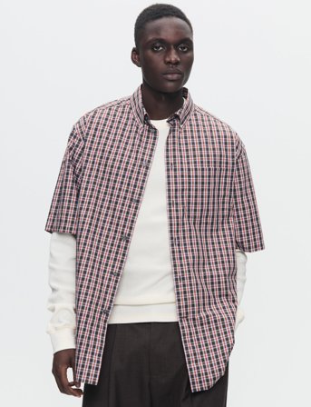 WOOD WOOD Wwaaron Ss Shirt Check - Burgundy - XS