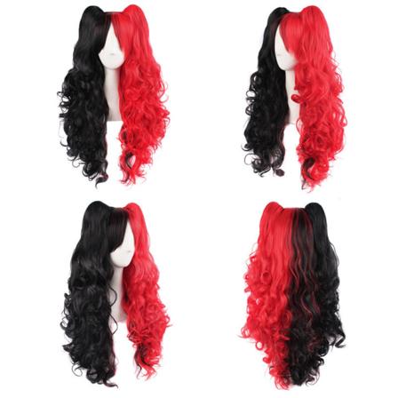 (musta punainen)68cm Cosplay Unicorn -peruukki pitkä kihara unelma söpö pehmeä vaaleanpunainen violetti sininen asteittainen peruukit Wo