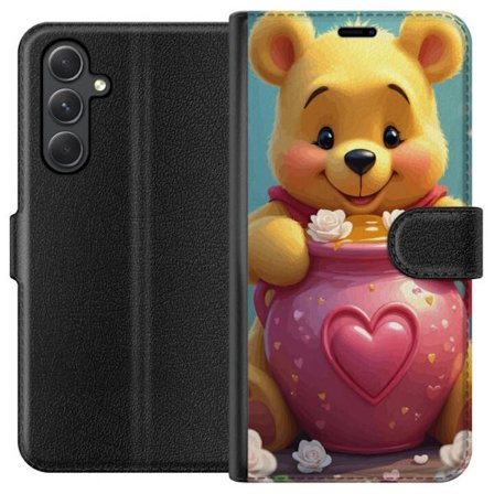 Kompatibelt Lommeboketui til Samsung Galaxy A15 5G Søt gul bjørn inspirert av Ole Brumm med rosa hjerteformet boks og honning i en romantisk og sjarme