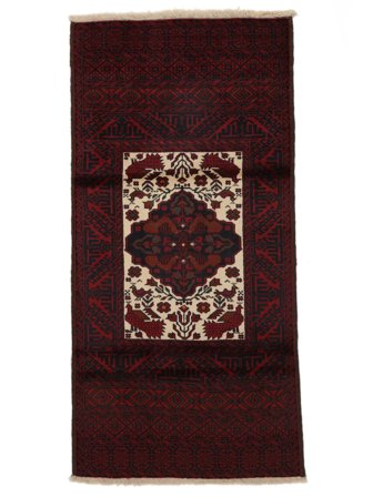 Beluch Vloerkleed Handgeknoopt 90X185 Tapijtloper Zwart/Oranje Perzië/Iran