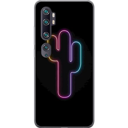 Kompatibelt Mobildeksel til Xiaomi Xiaomi Mi Note 10 Neonillustrasjon av kaktus i rosa og blått lys mot mørk bakgrunn